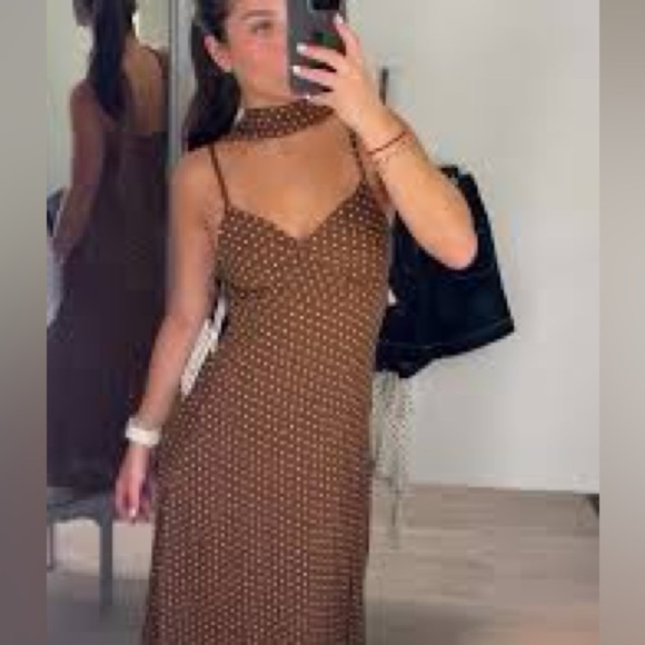 JAPNA  Brown Polkadot Pinup Style. Spaghetti Strap Midi Dress Size XL Hourglass - Picture 2 of 15